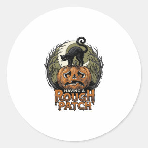Pegatina Redonda Calabaza de Halloween Gato Parche Áspero Grabado A