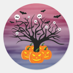 Pegatina Redonda Calabaza de Halloween Jack del Árbol Muerto de los