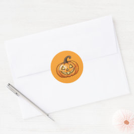 Pegatina Redonda Calabaza de Halloween Jack O Lantern de dibujos an