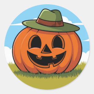 Pegatina Redonda Calabaza de Halloween linda jack o'lantern
