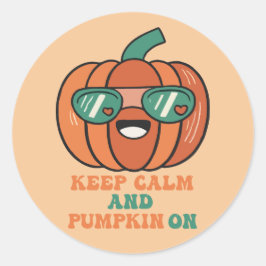 Pegatina Redonda Calabaza de Halloween Mantener la calma