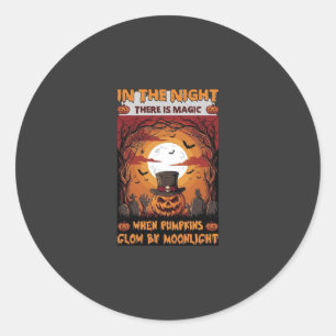 Pegatina Redonda Calabaza de Halloween Nocturna Sombrero de Copa Mu