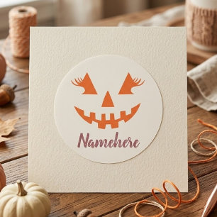 Pegatina Redonda Calabaza de Halloween personalizada femenina Jack