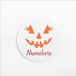 Pegatina Redonda Calabaza de Halloween personalizada femenina Jack 