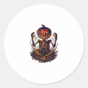 Pegatina Redonda Calabaza de Halloween Portal de Magia de Esqueleto