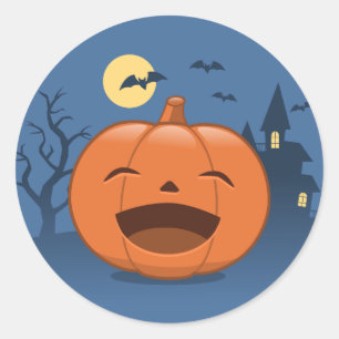 Pegatina Redonda Calabaza de Halloween riéndose