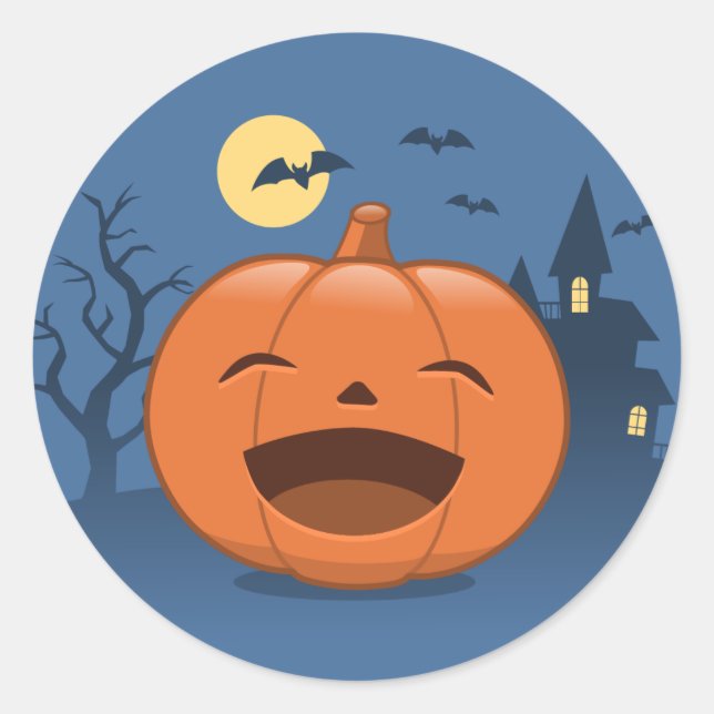 Pegatina Redonda Calabaza de Halloween riéndose (Anverso)