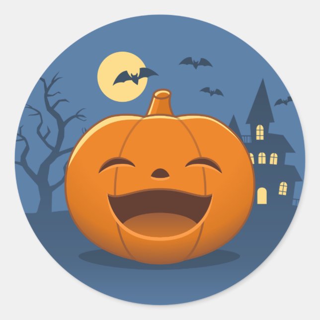 Pegatina Redonda Calabaza de Halloween riéndose (Anverso)