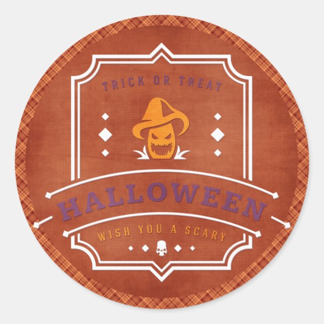 Pegatina Redonda Calabaza de Halloween te desea un Halloween espelu (Anverso)