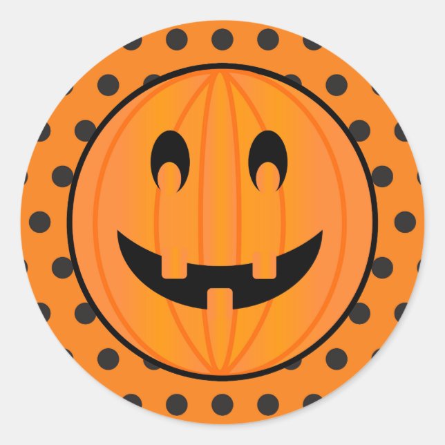 Pegatina Redonda Calabaza de Halloween y puntos de polka (Anverso)