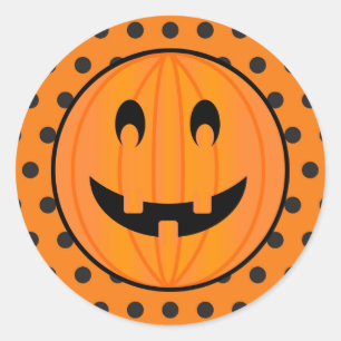 Pegatina Redonda Calabaza de Halloween y puntos de polka