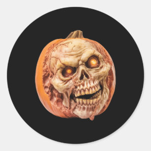 Pegatina Redonda Calabaza de horror inspirada en zombis Funny Hallo
