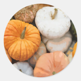 Pegatina Redonda Calabaza de la Heirloom de otoño y pintura de otoñ