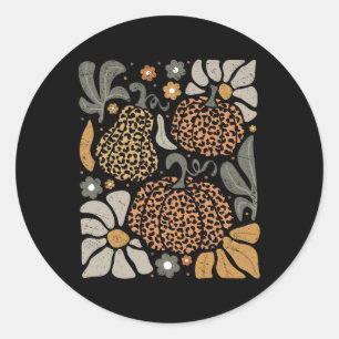 Pegatina Redonda Calabaza de leopardo con flores Boho Floral Thanks