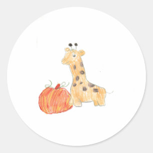 Pegatina Redonda Calabaza de otoño con jirafa