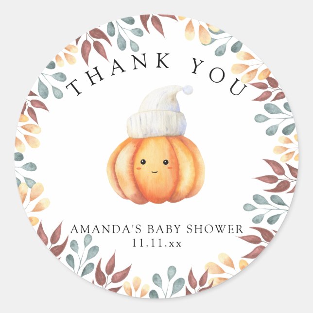 Pegatina Redonda Calabaza de otoño en el gorra - gracias (Anverso)