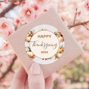 Pegatina Redonda Calabaza de otoño feliz día de gracias