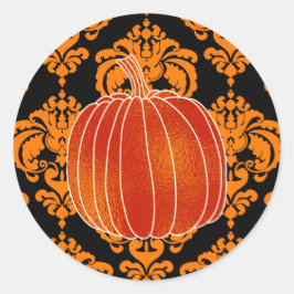 Pegatina Redonda Calabaza de otoño naranja brillante damasco negro