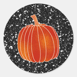 Pegatina Redonda Calabaza de otoño naranja brillante favor de purpu