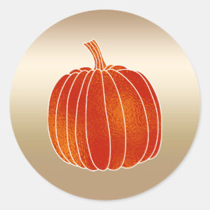 Pegatina Redonda Calabaza de otoño naranja brillante oro brillante