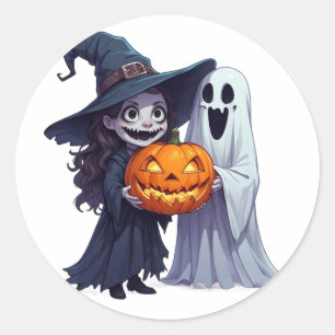 Pegatina Redonda Calabaza de Parche de Bruja Fantasma Halloween 🎃