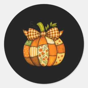 Pegatina Redonda Calabaza de patchwork otoño Halloween Thanksgivi