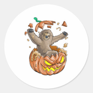Pegatina Redonda Calabaza de Perezoso de Halloween