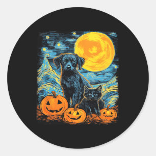 Pegatina Redonda Calabaza de perro retro Halloween Perros divertido