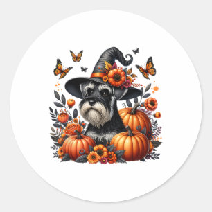 Pegatina Redonda Calabaza de perro Schnauzer en miniatura de Hallow