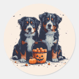 Pegatina Redonda Calabaza de perros de montaña de Halloween Bernese