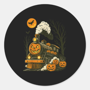 Pegatina Redonda Calabaza de trenes de Halloween de época