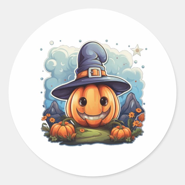 Pegatina Redonda Calabaza del asistente (Anverso)