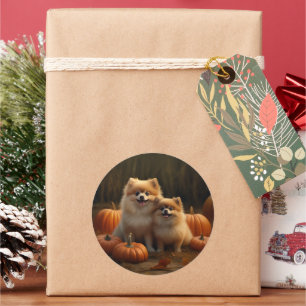 Pegatina Redonda Calabaza deslumbrante Pomerania de uva de otoño