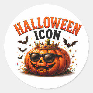 Pegatina Redonda 🎃 Calabaza divertida de Halloween 👑