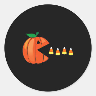 Pegatina Redonda Calabaza divertida de Halloween Comer Candy Corn