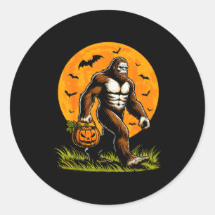 Pegatina Redonda Calabaza divertida de Halloween de Bigfoot espeluz