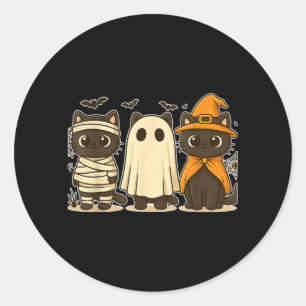 Pegatina Redonda Calabaza Divertida de Halloween Gato Negro Espeluz