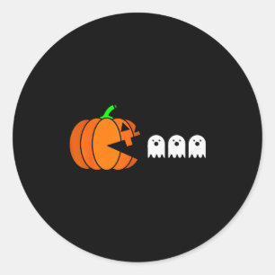 Pegatina Redonda Calabaza divertida de Halloween que come fantasmas