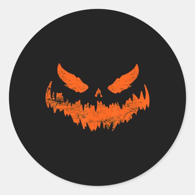 Pegatina Redonda Calabaza divertida Jack O Lantern Scary Pumpkin Fa (Anverso)