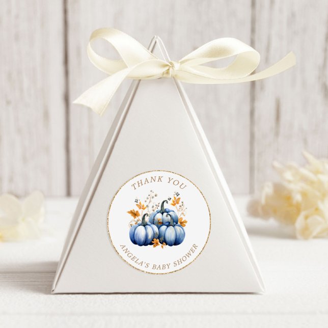 Pegatina Redonda Calabaza dorada azul Baby Shower otoño (Subido por el creador)