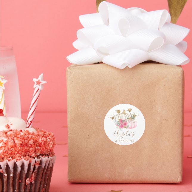 Pegatina Redonda calabaza dorada chispa rosa chispa Baby Shower (Fiesta)