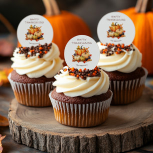 Pegatina Redonda Calabaza elegante y rústica fiesta de Acción de Gr