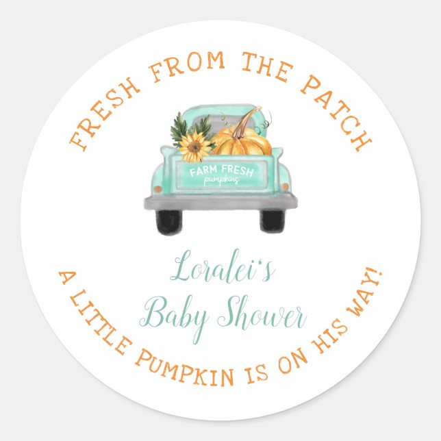 Pegatina Redonda Calabaza En La Forma En Que El Viejo Camión De Gra (Anverso)