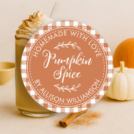 Pegatina Redonda Calabaza Especiada Rústica Casera Quemada Naranja 