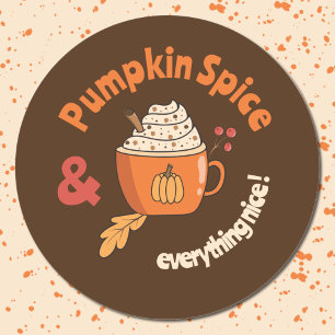 Pegatina Redonda Calabaza Especias Doodle Naranja Taza Marrón Pegat