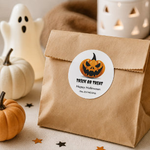 Pegatina Redonda Calabaza Espeluznante de Halloween –