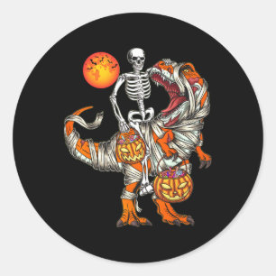 Pegatina Redonda Calabaza espeluznante del esqueleto del dinosaurio