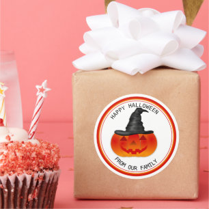 Pegatina Redonda Calabaza espeluznante y espeluznante de Halloween 