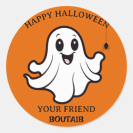 Pegatina Redonda Calabaza fantasma dulce Halloween personalizado"