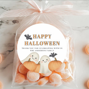 Pegatina Redonda Calabaza Fantasma Fiesta de Halloween Personalizad